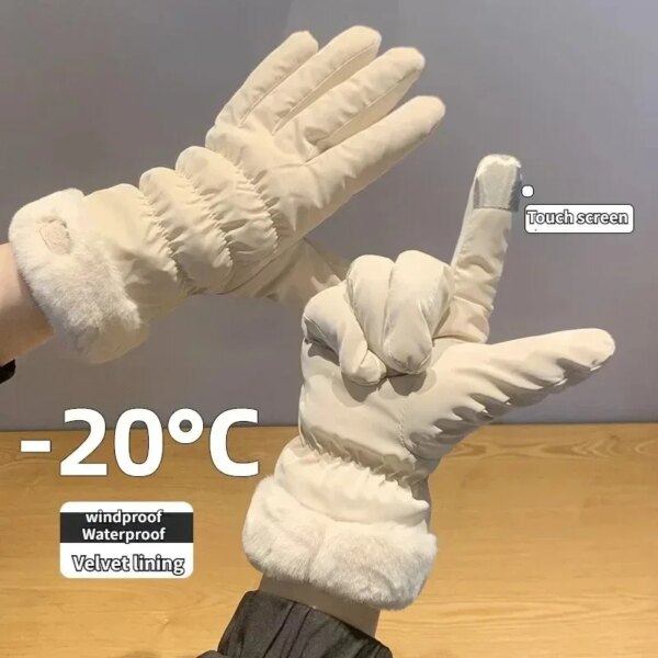 Guantes acolchados bonitos para mujer, guantes de oso pequeño, forro polar grueso y cálido para ciclismo, montañismo, esquí, guantes de algodón de felpa, 2024