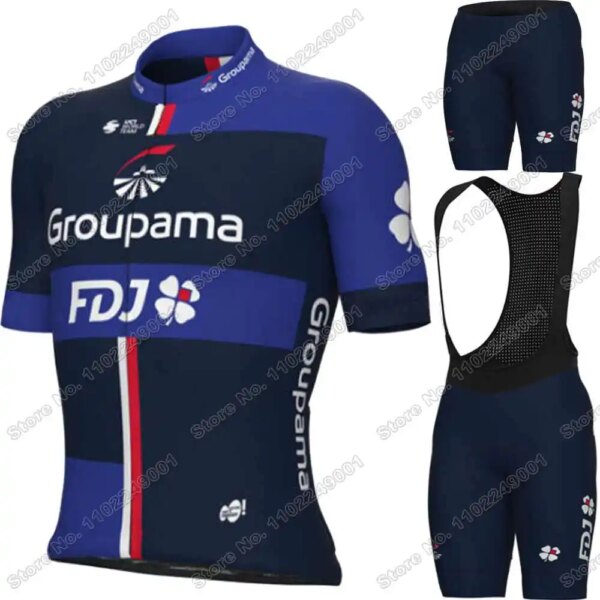 FDJ-Conjunto de Jersey de ciclismo para hombre, ropa de equipo profesional de Francia, camisetas para bicicleta de carretera, traje, pantalones cortos con pechera, Maillot de ciclismo de montaña, 2024