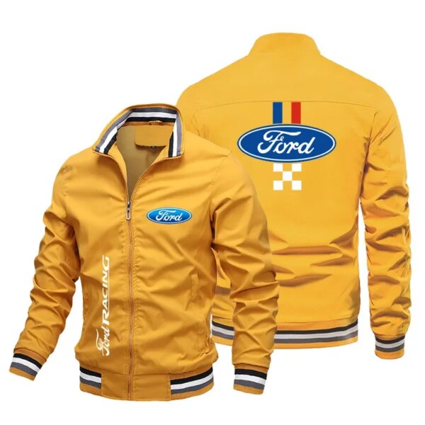 Chaqueta de béisbol informal con estampado del logotipo del coche Ford para hombre, chaqueta de carreras de motos, chaqueta con cuello levantado para primavera y otoño, novedad de 2024