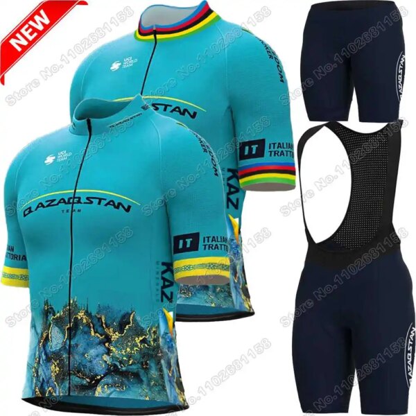 Conjunto de Jersey de ciclismo del equipo Qazaqstan, ropa de ciclismo del campeón mundial Mark Cavendish, camisetas para bicicleta de carretera, traje, pantalones para bicicleta, 2024