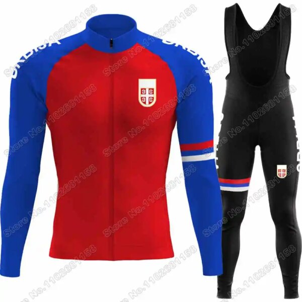 Conjunto de Jersey de ciclismo de Serbia para hombre, ropa de ciclismo del equipo nacional de Serbia, chaqueta de bicicleta de carretera, traje, medias con pechera, otoño e invierno, 2024