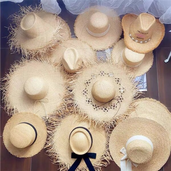 Sombreros de sol de rafia para mujer, sombrero de paja de vacaciones, Panamá, UPF, viaje, color Beige, accesorios de playa, 2024