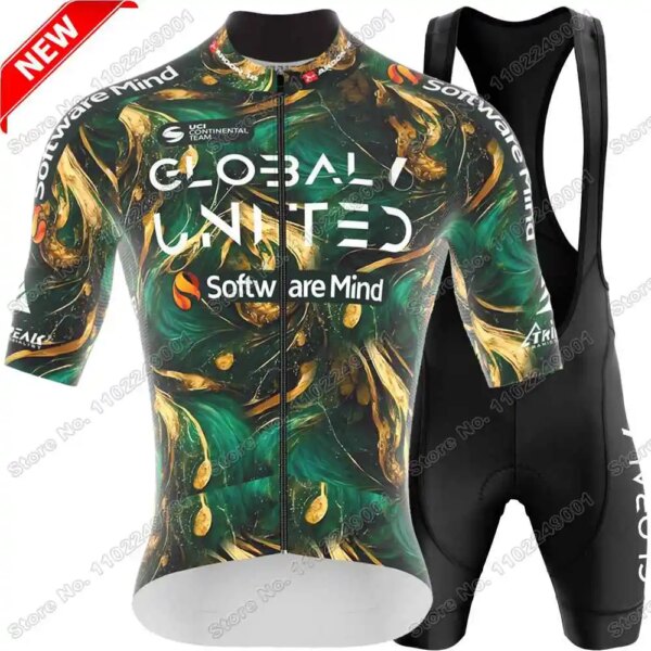 Conjunto de Jersey de ciclismo del equipo Global 6 United para hombre, ropa de ciclismo de manga corta, camisetas para bicicleta de carretera, traje, pantalones cortos con pechera, 2024