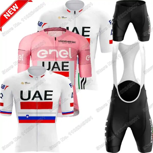 Conjunto de Jersey de ciclismo para hombre, equipo blanco de los Emiratos Árabes Unidos, campeón de Eslovenia, Tadej Pogacar, ropa de ciclismo, camisetas para bicicleta de carretera, traje, pantalones para bicicleta, 2024