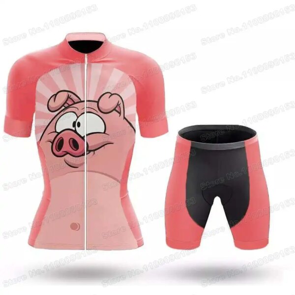 Conjunto de Jersey de ciclismo con cerdo rosa para mujer, ropa de ciclismo de dibujos animados divertidos, camisetas transpirables para bicicleta de carretera, pantalones, Maillot de montaña, 2024