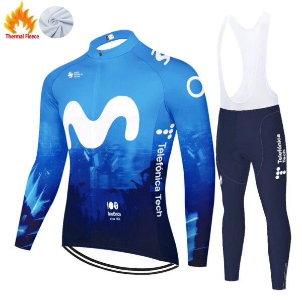 2024 movistar invierno térmico polar ciclismo jersey camisa ciclismo masculina tenue vtt homme ropa de bicicleta hombres 자전거져지