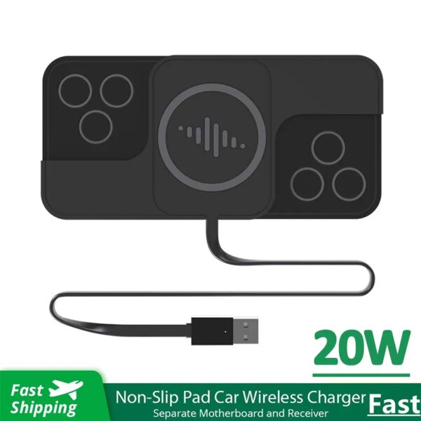 Cargador inalámbrico rápido para coche, soporte de carga inalámbrico antideslizante para iPhone 14, 13, 12 X, Samsung, Huawei, AirPods, 20W