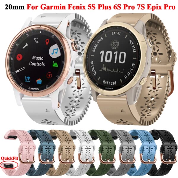 Correa de silicona de 20mm con hebilla de oro rosa para reloj inteligente Garmin Fenix ​​5S Plus 6S 7S Epix Pro, pulsera de liberación rápida