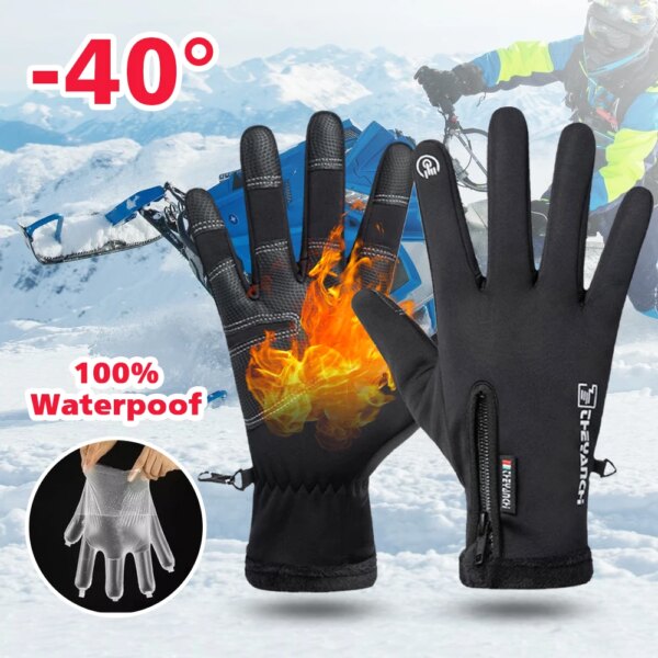 2 uds Guantes de invierno para ciclismo para motocicleta Guantes Térmicos impermeables con pantalla táctil Guantes para moto bicicleta Ciclismo Guantes de nieve