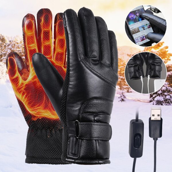 Guantes calefactables eléctricos de invierno de 3 engranajes, guantes calefactores USB, guantes térmicos para pantalla táctil, guantes impermeables para esquiar, pescar y motocicleta