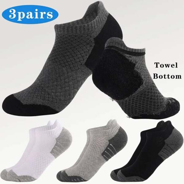 3 pares de calcetines de algodón para hombre, calcetines gruesos con parte inferior de toalla, calcetines deportivos para correr y ciclismo, calcetines cortos masculinos de alta calidad de talla grande