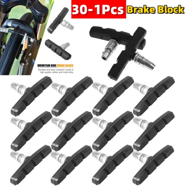 Pastillas de freno silenciosas duraderas para bicicleta, soporte de freno en V, bloques de goma de 60MM, piezas de bicicleta para bicicletas plegables de montaña, 30-1 Uds.