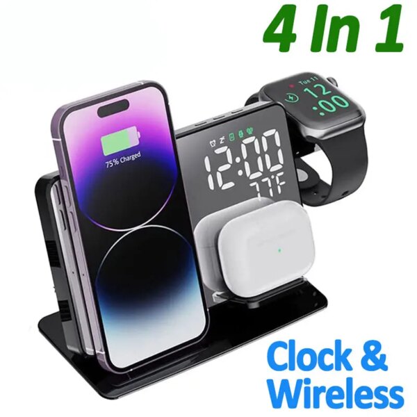 Soporte de cargador inalámbrico 4 en 1 de 30W para iPhone 14 13 12 11 XR Apple Watch estación de carga rápida para Airpods Pro IWatch 8 7 6