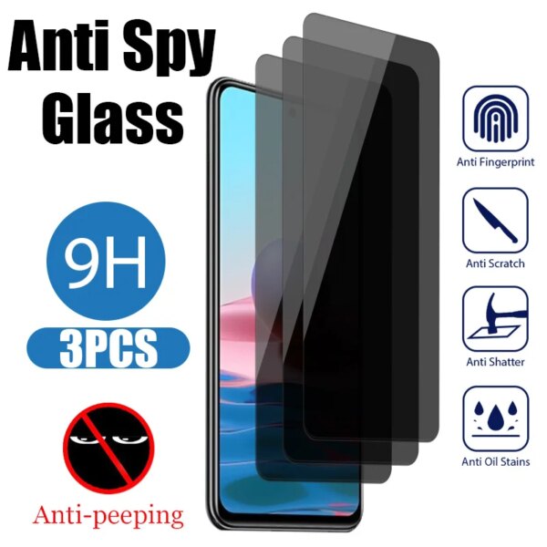 Protector de pantalla antiespía de cobertura completa para Xiaomi Redmi Note 12, 11, 10, 9, 8, 7 Pro, 10S, 9S, 11S, vidrio de privacidad, Redmi 9C, NFC, 10C, 3 uds.