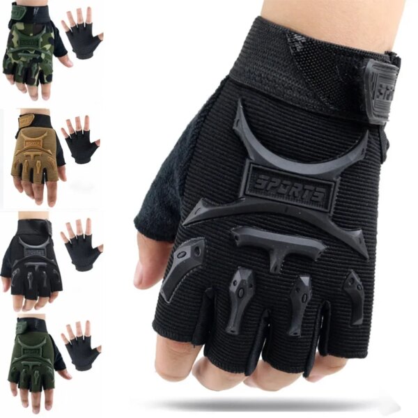 Guantes tácticos sin dedos para niños de 4 a 14 años, manoplas antideslizantes de Camuflaje militar del ejército, medio dedo, deportes para niños y ciclismo