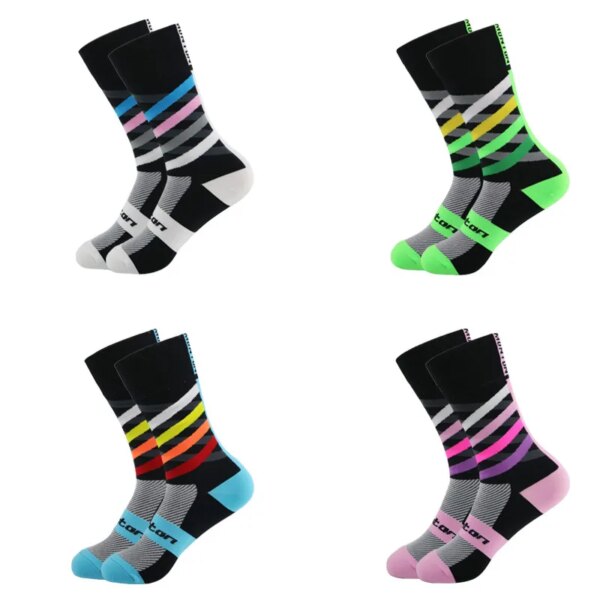 Calcetines de ciclismo para hombre y mujer, medias profesionales para deportes al aire libre, baloncesto, carrera en bicicleta de montaña, 4 colores