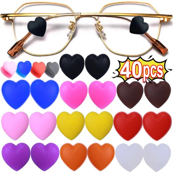 Gancho antideslizante para la oreja de silicona con forma de corazón, accesorios para gafas, agarre para gafas, soporte para punta de sien, 40 Uds.