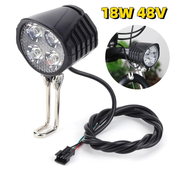 Luz de bocina para bicicleta eléctrica de 48V, faro LED para bicicleta eléctrica, linterna de alto brillo para bicicleta, luz delantera para bicicleta nocturna