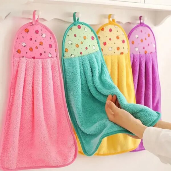 Suministros de baño de terciopelo Coral, toalla de mano suave, paños de cocina absorbentes, paño colgante, accesorios de cocina, 4 Uds.