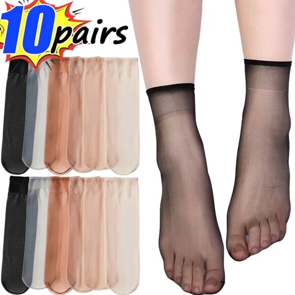 5/10 pares de calcetines de verano transparentes ultrafinos de seda de cristal calcetines elásticos de nailon para mujer calcetín corto Invisible de verano