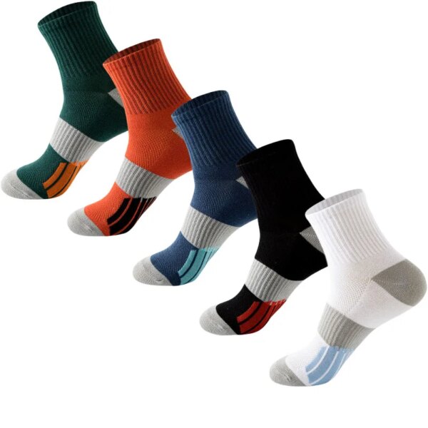 5 pares de nuevos calcetines deportivos de algodón puro para hombre, calcetines para correr al aire libre de alta calidad, calcetines transpirables resistentes al desgaste para ciclismo