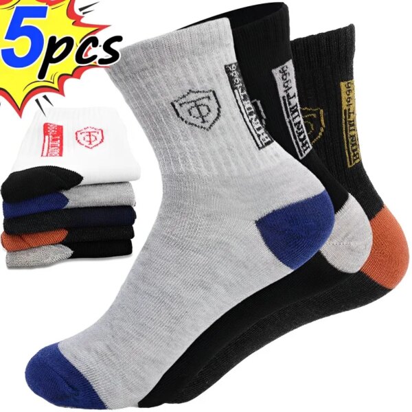 5 pares de calcetines de tubo medio de alta calidad para hombre, desodorante de algodón de verano, cómodos calcetines deportivos de moda de negocios que absorben el sudor, EU38-45