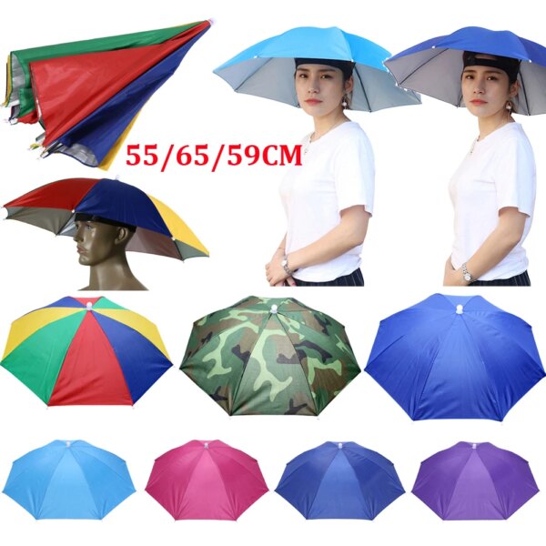 Sombrero paraguas de lluvia portátil de 55/65cm, paraguas impermeable antisol, gorro para cabeza de Camping, gorra para pesca al aire libre, sombreros para sombra de sol