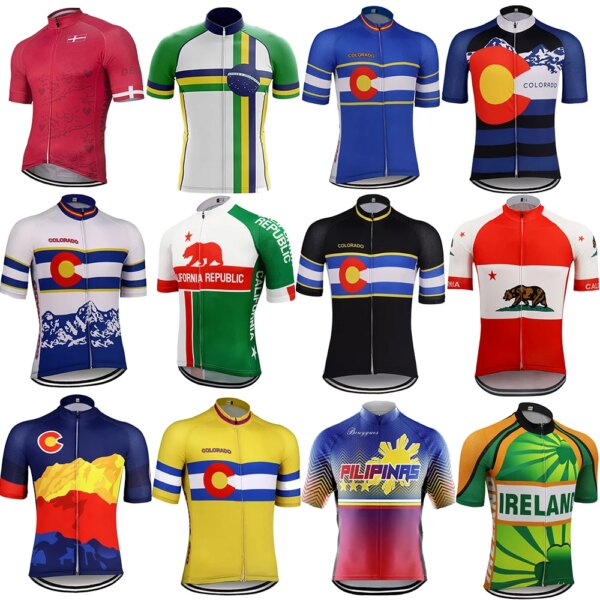 Jersey de ciclismo de verano para hombre, Maillot reflectante de manga corta para equipo profesional de descenso, ropa de bicicleta de montaña, 6 países