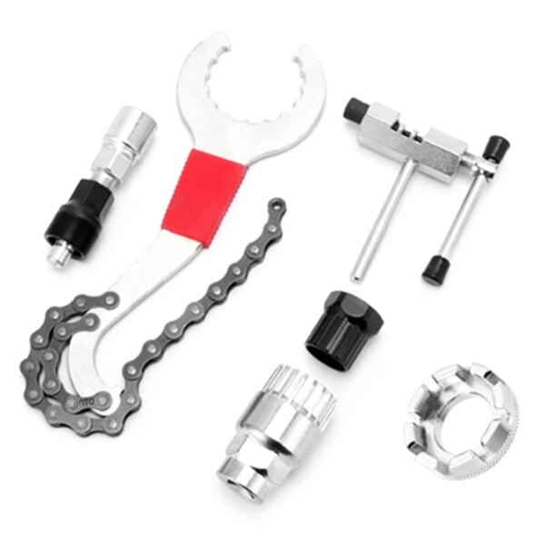 Kit de herramientas de reparación de bicicletas, llave extractora de volante, accesorios para quitar cadena, aluminio y acero, 6 uds.