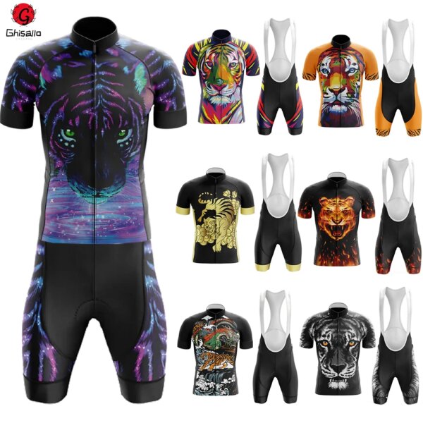 Conjunto de Jersey de ciclismo con estampado de tigre para hombre, traje Retro para bicicleta, pantalones cortos con pechera, ropa de equipo, 7 nuevos estilos