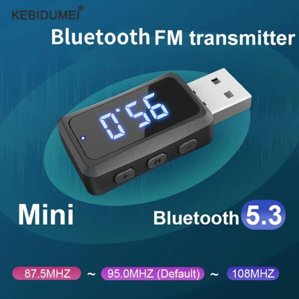 Receptor y transmisor Bluetooth 5,3 para coche, 87,5-108MHZ, llamada con manos libres, Mini Kit de alimentación USB para coche, Audio inalámbrico automático para Radio FM