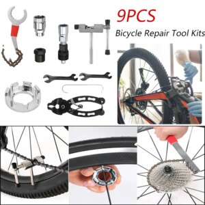 Kits de herramientas de reparación de bicicletas 9 en 1, extractor de cadena de inercia, cortador, llave extractora de manivela, juego de Extractor de soporte de Cassette para ciclismo