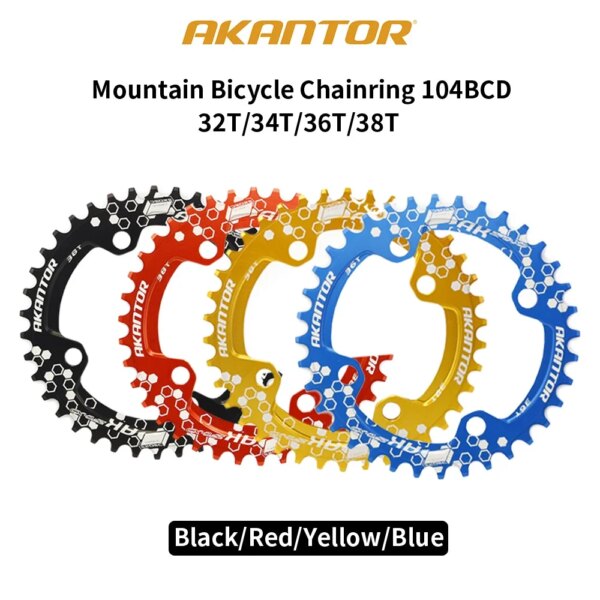 AKANTOR, plato de bicicleta de carretera de aleación de aluminio, rueda de cadena de bicicleta de montaña, plato dentado 104BCD 32T/34T/36T/38T, piezas de manivela