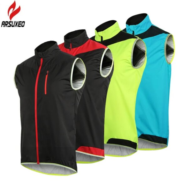 ARSUXEO-Chaleco de ciclismo para hombre y mujer, chaleco impermeable a prueba de viento para correr, ropa reflectante para bicicleta de montaña, chaqueta de ciclismo sin mangas