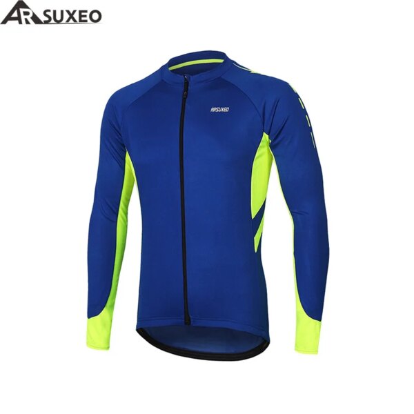 ARSUXEO-Camiseta de Ciclismo de manga larga para hombre, camiseta para bicicleta con cremallera completa, ropa para bicicleta de montaña, Maillot de Ciclismo