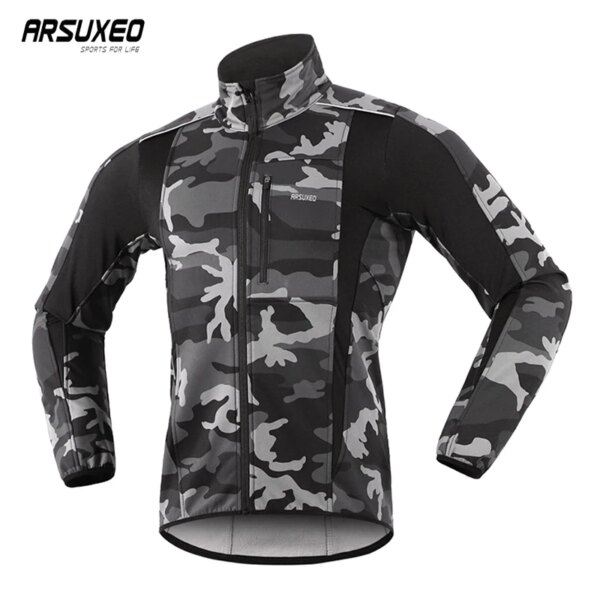 ARSUXEO-Chaqueta térmica para Ciclismo de Carretera de montaña, ropa reflectante cálida para bicicleta de noche de invierno, abrigo impermeable a prueba de viento para hombre, Jersey para bicicleta