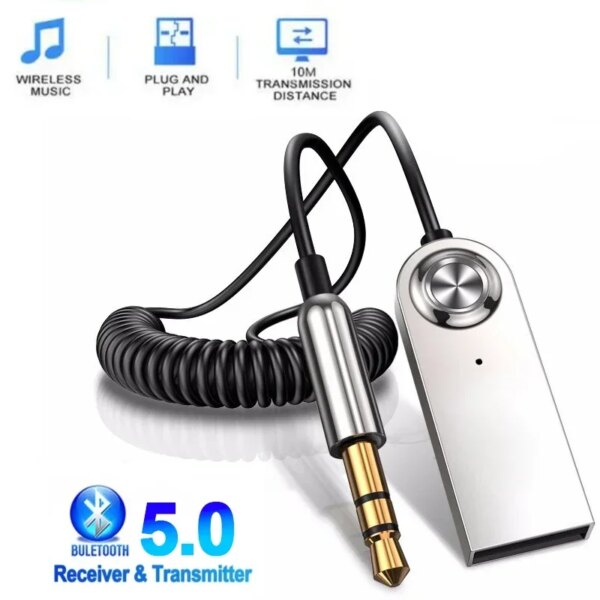 Adaptador AUX Bluetooth para coche, Cable Dongle Jack de 3,5mm, Kit manos libres para coche, transmisor de Audio, receptor Bluetooth 5,0 automático