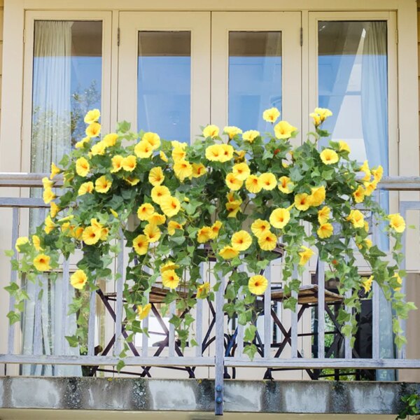 Enredaderas artificiales, flores, gloria de la mañana, plantas colgantes, planta verde falsa, valla de pared para jardín, decoración de Navidad para bodas al aire libre