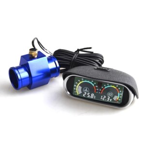 Medidor de voltímetro y temperatura del agua LCD automático 2 en 1 con adaptador de tubo de junta 1/8NPT OD 26MM-40MM