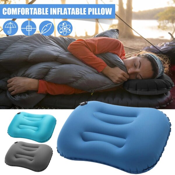 Boquillas de aire automáticas para acampar, almohada inflable con válvula, almohada ultraligera para senderismo y dormir, almohada de viaje compresible para exteriores