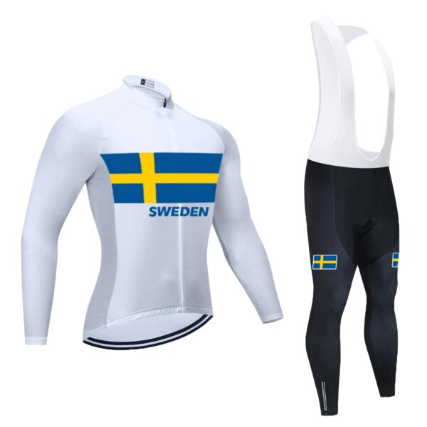 Otoño 2023 equipo Suecia Ciclismo Jersey 20D babero conjunto MTB uniforme Ropa de bicicleta Ropa larga Para Hombre Ropa Ciclismo Para Hombre