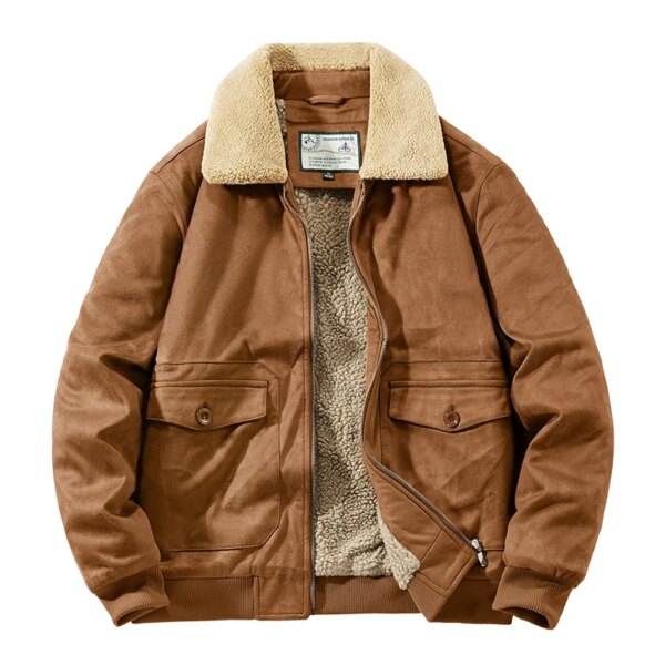 Chaqueta de gamuza de otoño e invierno para hombre, chaqueta de cuero con Cuello de piel de lujo, abrigo grueso para hombre, cazadora cálido, Parkas cortavientos