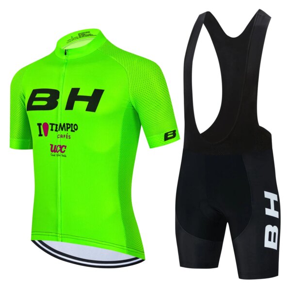 BH-Conjunto de Jersey de ciclismo para hombre, pantalones cortos con pechera, traje de manga corta para equipo de bicicleta, uniforme de carreras, ropa de verano para bicicleta de montaña