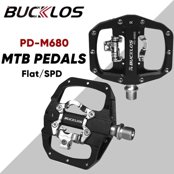 Pedales de bicicleta de montaña BUCKLOS, 3 PD-M680 de rodamiento sellado, Pedal plano y de bloqueo doble sin clip, pedales de ciclismo de aluminio aptos para Shimano SPD