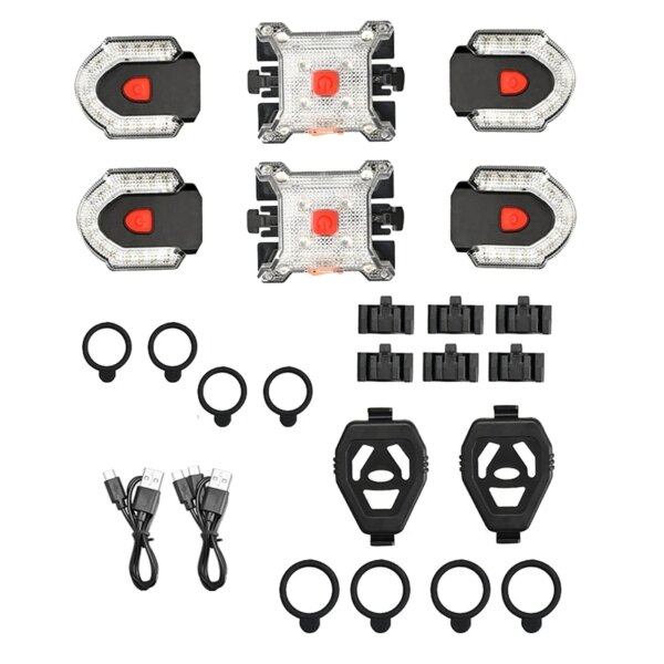 Luz de advertencia de seguridad delantera y trasera para bicicleta, luz de señal de giro para bicicleta con Control inalámbrico, luz trasera recargable por USB