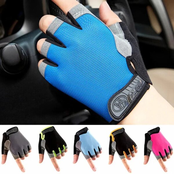 Guantes antideslizantes para bicicleta para hombre y mujer, guantes de medio dedo, transpirables, antideportes de choque, accesorios para gimnasio