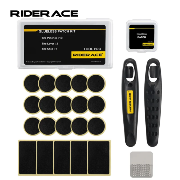Kit de parches de Chip sin pegamento para bicicleta, herramienta de reparación de ruedas con palanca de neumáticos, parche sellador en frío sin pegamento para bicicleta de montaña