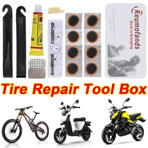 Kits de reparación de neumáticos de bicicleta, herramienta de reparación de bicicletas de montaña, reparación de neumáticos planos, parche de goma, juego de palanca de pegamento, Kit de reparación de neumáticos, accesorios