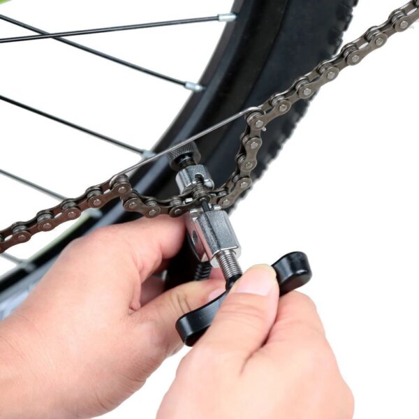 Removedor de eslabones de cadena de bicicleta, herramienta portátil negra para quitar cadena de bicicleta, separador de cadena de bicicleta de montaña de acero, herramienta de reparación de bicicletas