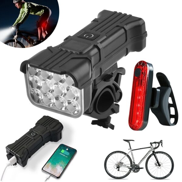 Luces delanteras y traseras para bicicleta, luz trasera para bicicleta, juego de luces de seguridad en bicicleta giratorias de 360 ​​grados, resistente al agua IP65 con bocina para conducción nocturna